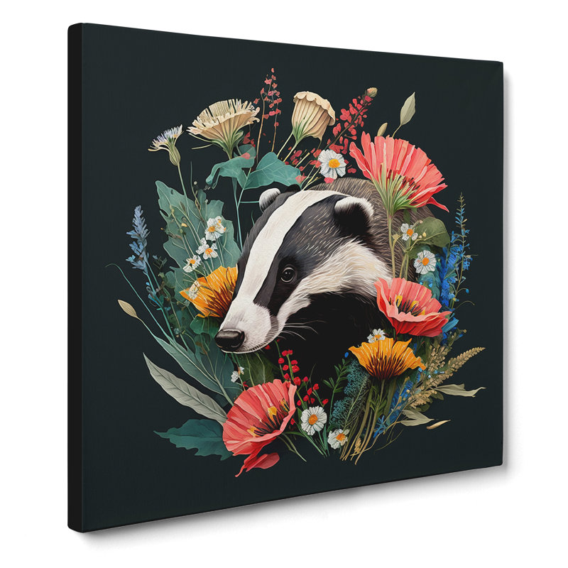 Badger Floral No.4 - Wrapped Canvas, 35cm H x 35cm W x 3cm D
