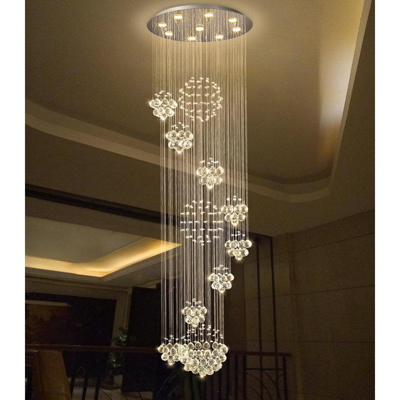 Grand lustre moderne à DEL moderne en cristal, Argent argent