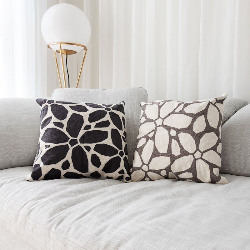 Clark Embroidered Throw Pillow, Grey