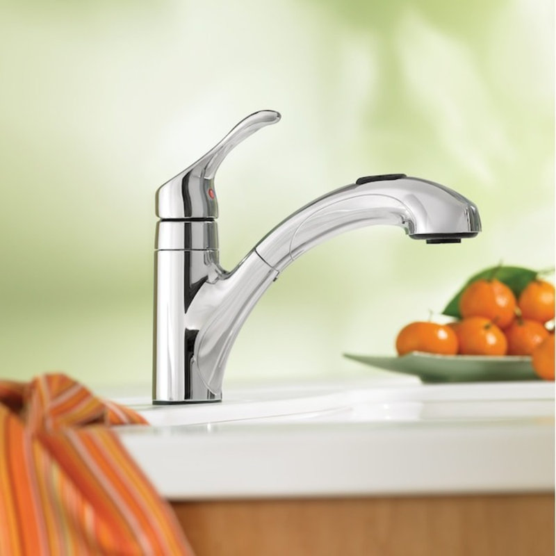 MOEN Renzo Spot Resist Stainless 9 in. H Pull Out Sprayer Kitchen Faucet with 360° Spout Swivel and PowerClean, Chrome