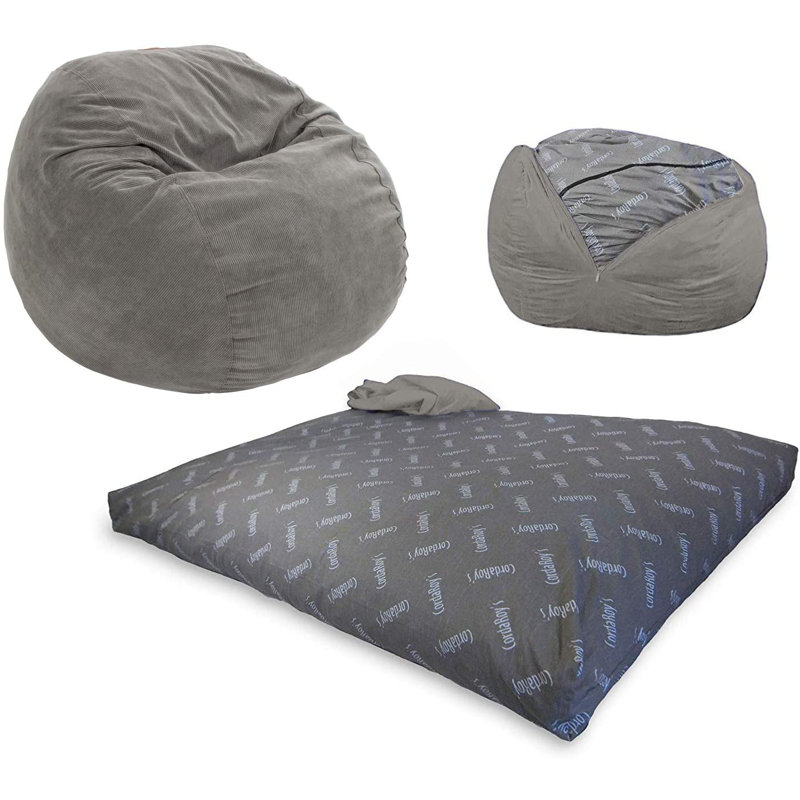 CordaRoy's Corduroy Convertible Bean Bag Chair, Medium (Queen), Gray Corduroy