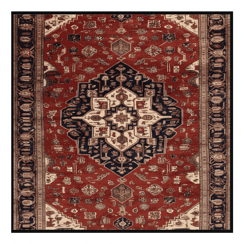 Machine Washable Persian Black Area Rug, Square 5'