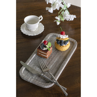 Plateau rectangulaire en marbre gris avec bords surélevés 12 po x 6 po