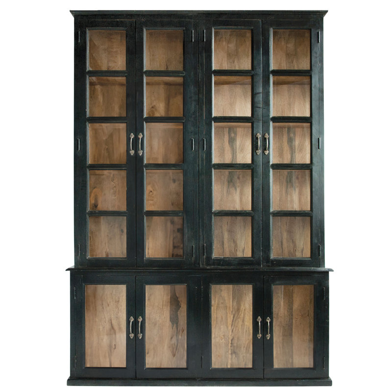 Mango Wood and Glass 2-Piece Cabinet with 8 Doors and 6 Shelves