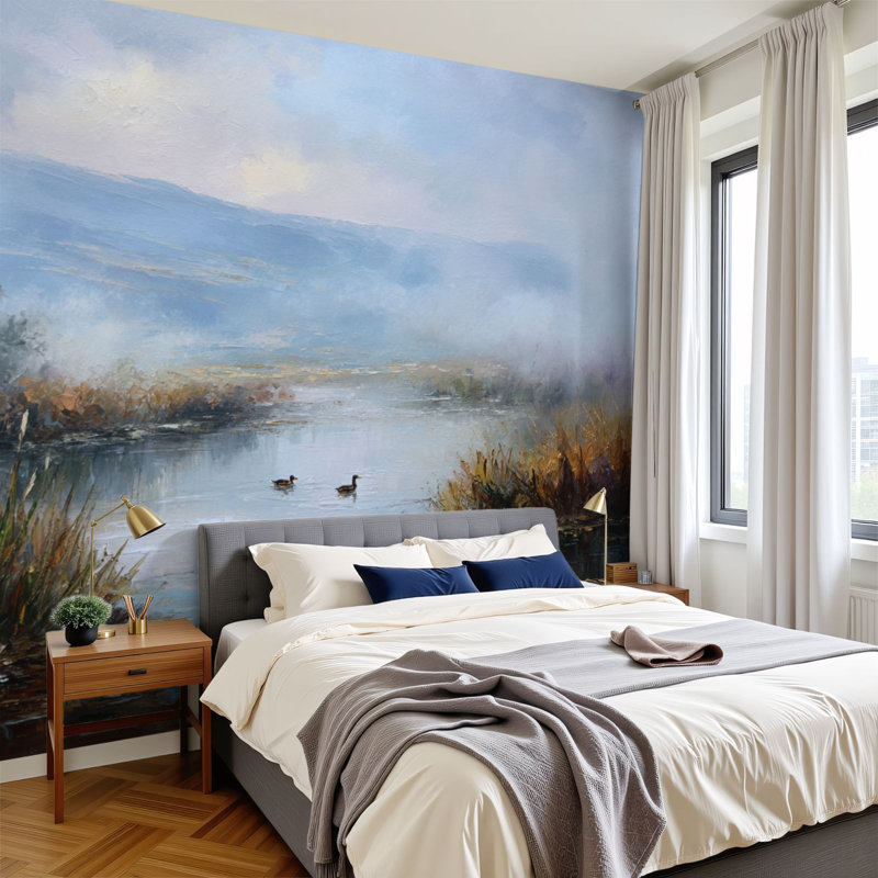 Papier peint auto-adhésif Pere and Stick Serene Pond Ducks Mountain Nature Inspired, L 144 po x l 100 po