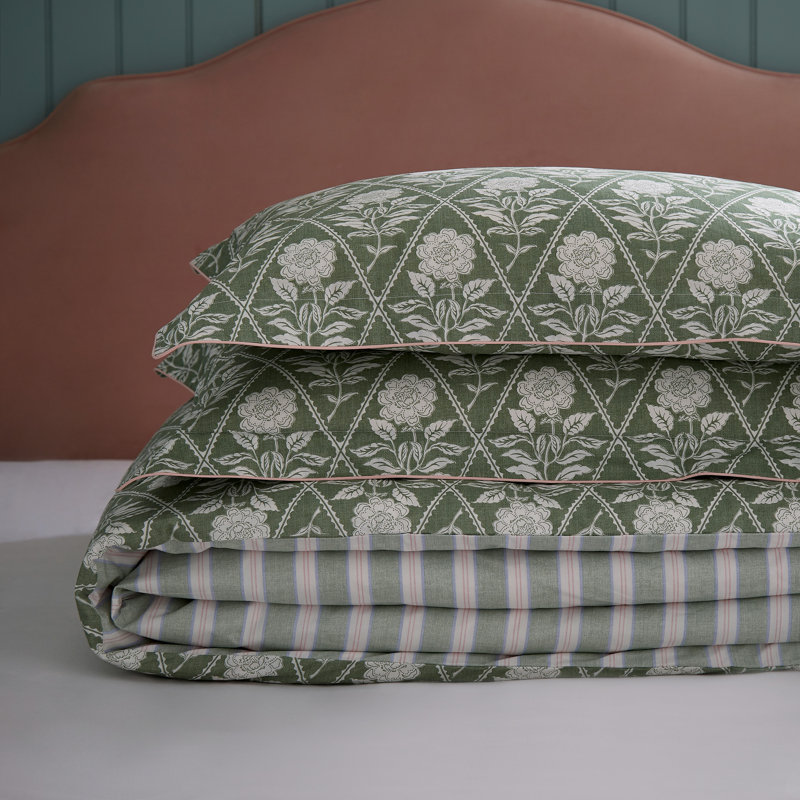Juliette Stamp Cotton Duvet Cover Set, Super King Duvet Cover + 2 Pillowcases