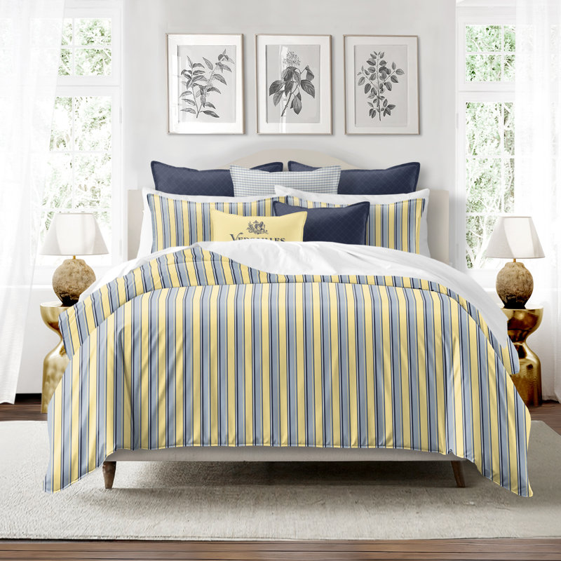 Gino Stripe Cotton Reversible Coverlet Set, Cal.King Coverlet/Bedspread + 2 King Shams