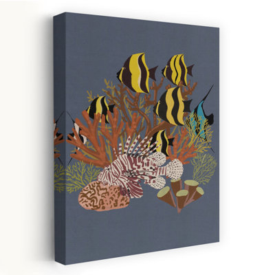 Impression sur bois tropical, poisson tropical et corail