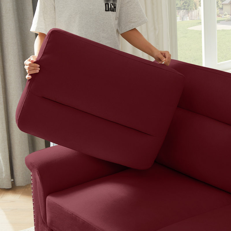 82 pouces 3 pouces bourgogne avec accoudoirs roulés, sièges confortables, design spacieux de 82 po, rivets classiques, molleton doux pour un usage familial