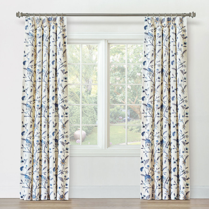 Promenade Embroidered Curtain Panel In Blue, 20" W x 84" L, Blue