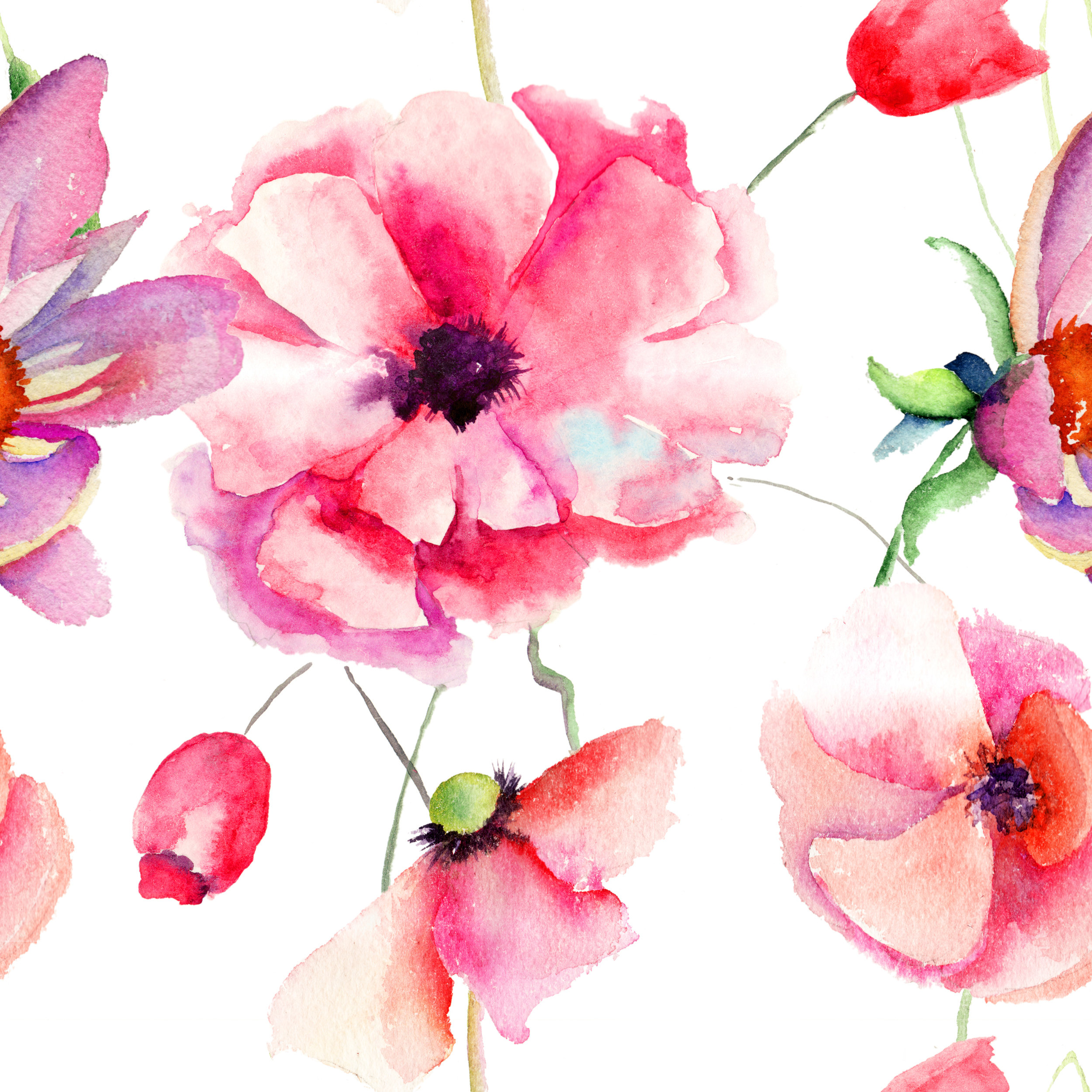 Red Barrel Studio® Watercolor Poppy Flowers 10' L x 24" W Peel and ...