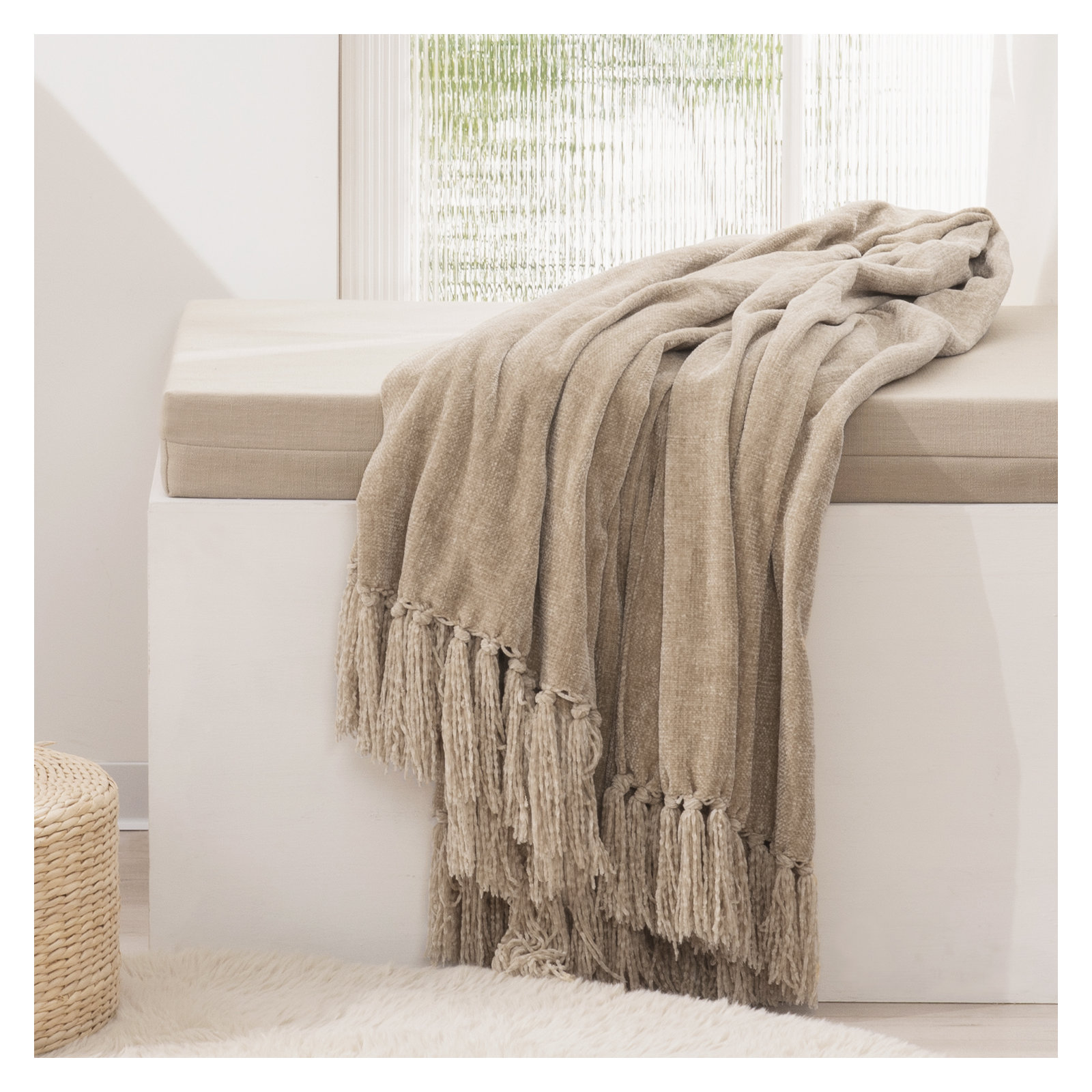 Soft Chenille Throw Blanket, 80" L x 60" W, Beige