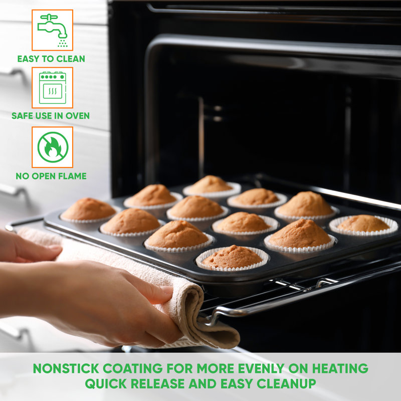 NutriChef 12 Cup Nonstick Gray Carbon Steel Muffin Pan