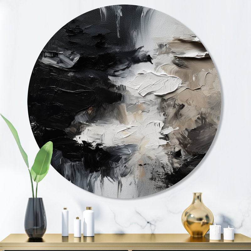 Duffie noir à motifs Splash Paint Art II - peinture abstraite ronde, art mural en métal, H 36 po x l 36 po x P 1 po