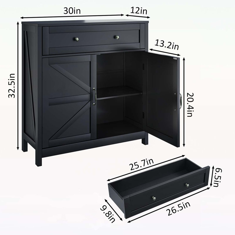 Armoire buffet polyvalente avec plusieurs compartiments de rangement pour chaque maison, Noir