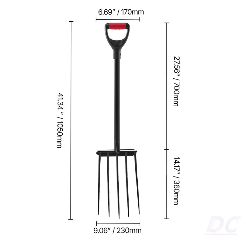 Fourche de jardin à 5 dents avec poignée en métal 41 po