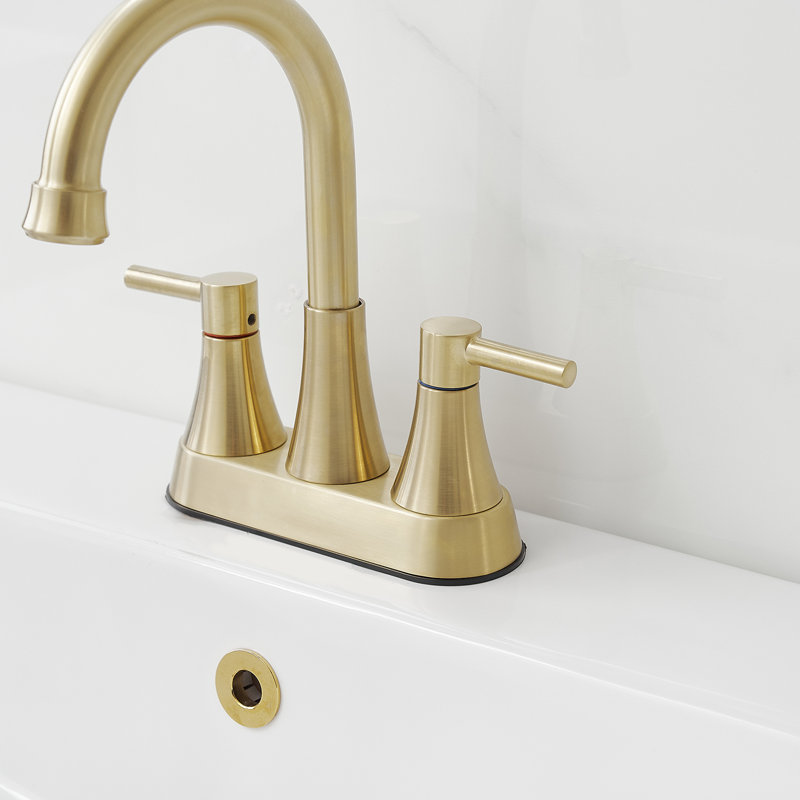 Robinet de salle de bain à large entraxe avec bonde, Or brossé