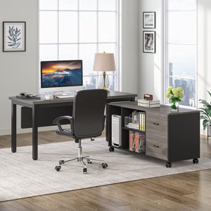Latitude Run® L-Shape Executive Desk with Storage Cabinet & Reviews ...