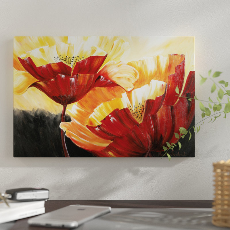 «The Three Poppies», reproduction sur toile, H 26 po x l 40 po x p 1,5 po, Pas de tapis, Toile tendue