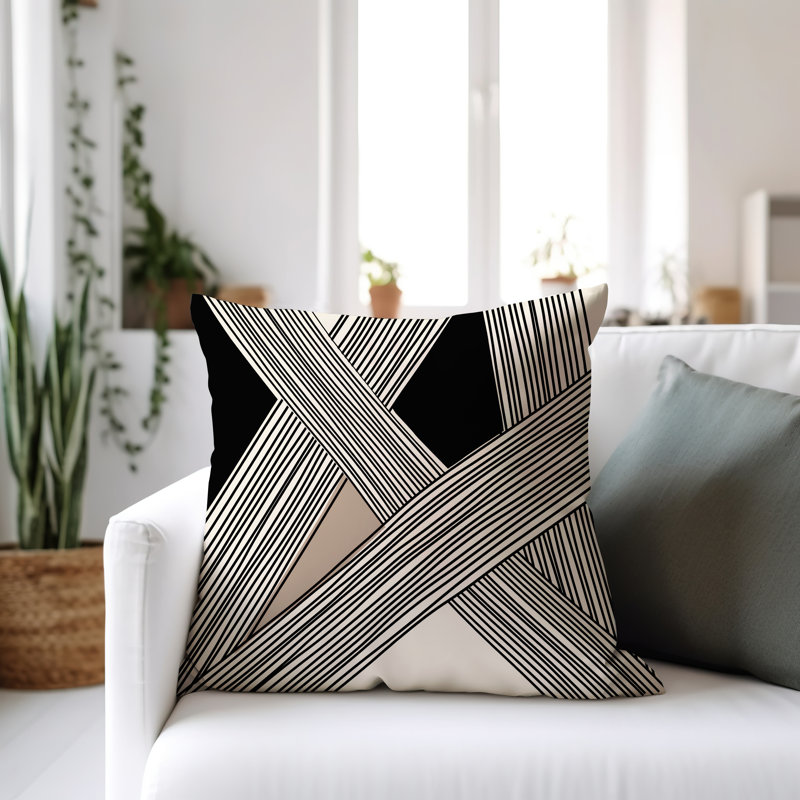 Cassie Abstract Outdoor Reversible Throw Pillow, Beige/Cream/Black, 19"H x 19"W
