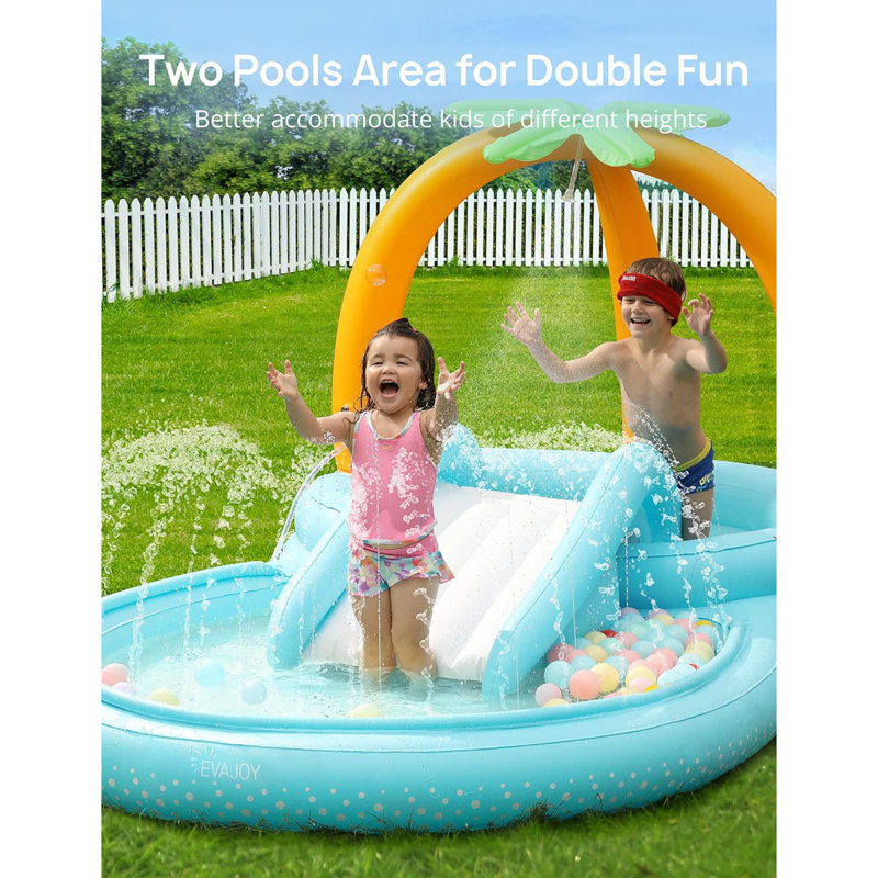 Kiddie Pool, Inflatable Play Center Kids Pool With Slide, Water Sprayers Thickened Wear-Resistant Full-Sized Swimming Pool For Kids Toddler Children, Garden Backyard & Indoor Use 110”X71”X53”