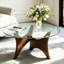 90x90cm Coffee Table Glass Top Solid Wood Legs Abstract Triangle Coffee Table 