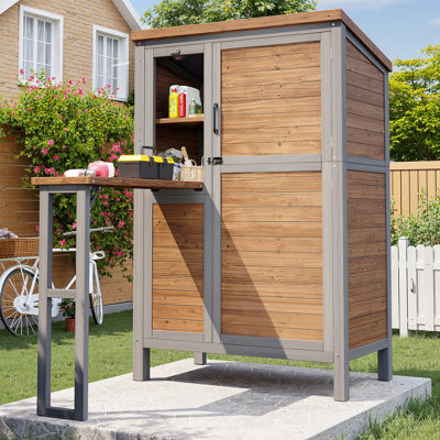 Fir Wood Garden Cabinet With Fold-out Worktop