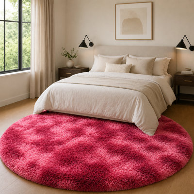 Ebern Designs Soft Fluffy Tie-Dyed Dark Red Shag Area Rug for Living Room Bedroom Nursery Kids Room