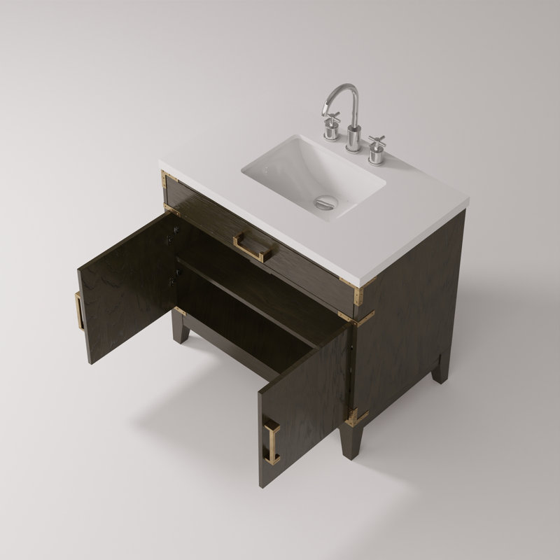 Ensemble de meuble-lavabo simple avec comptoir en quartz blanc et robinet