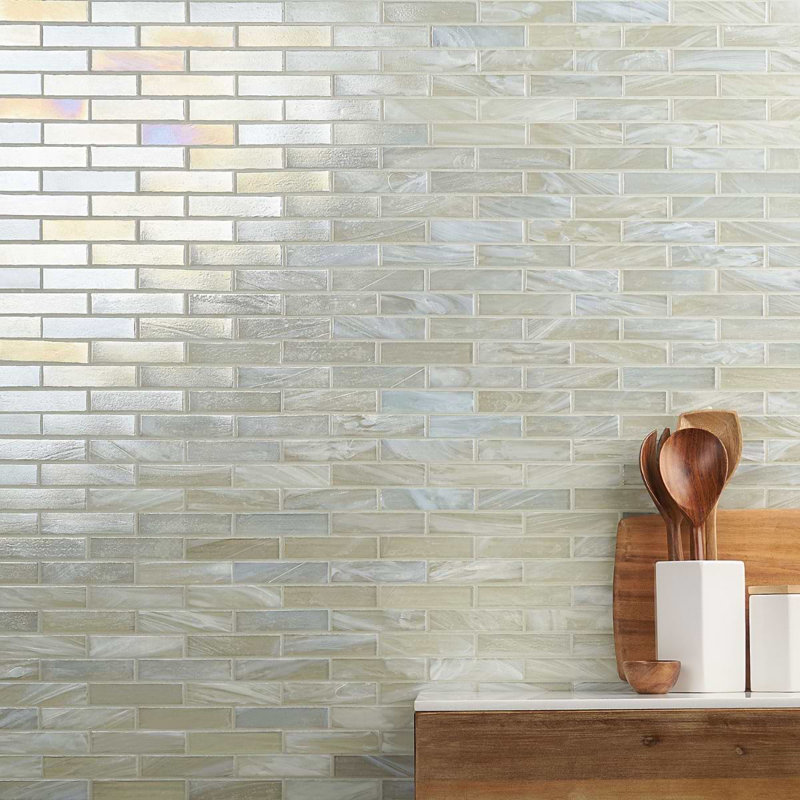 Artwater Iridescent Polished Glass Mosaic Tile, Pearl White