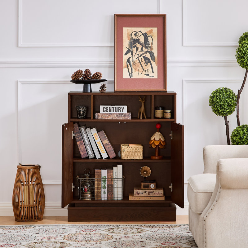 Buffet avec rangement, buffet cannelé de ferme avec 2 portes et tablette réglable, meuble télé, armoire de rangement, Noyer