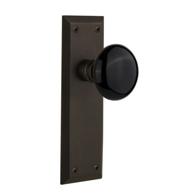 Plaque avec bouton de porte en porcelaine noire New York