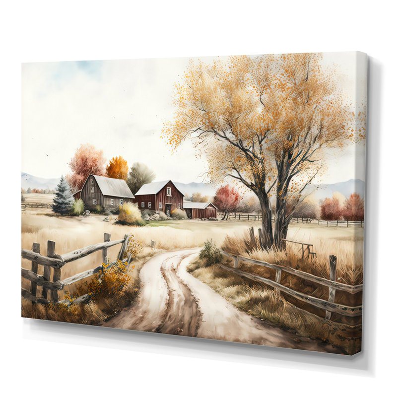 Art mural sur toile de ferme, reproduction de paysage de grange au printemps rustique - Belle grange au printemps VI