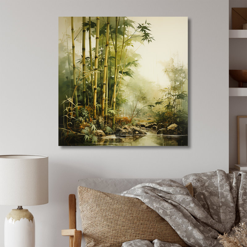«Vintage Bamboo Jungle», art mural en bambou, Toile tendue, H 16 po x l 16 po x P 1 po