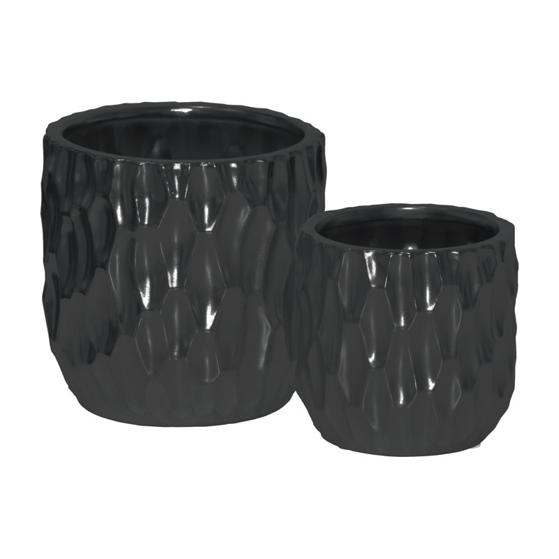 Ensemble de pots à fleurs en céramique 2 pièces Valorie, Noir