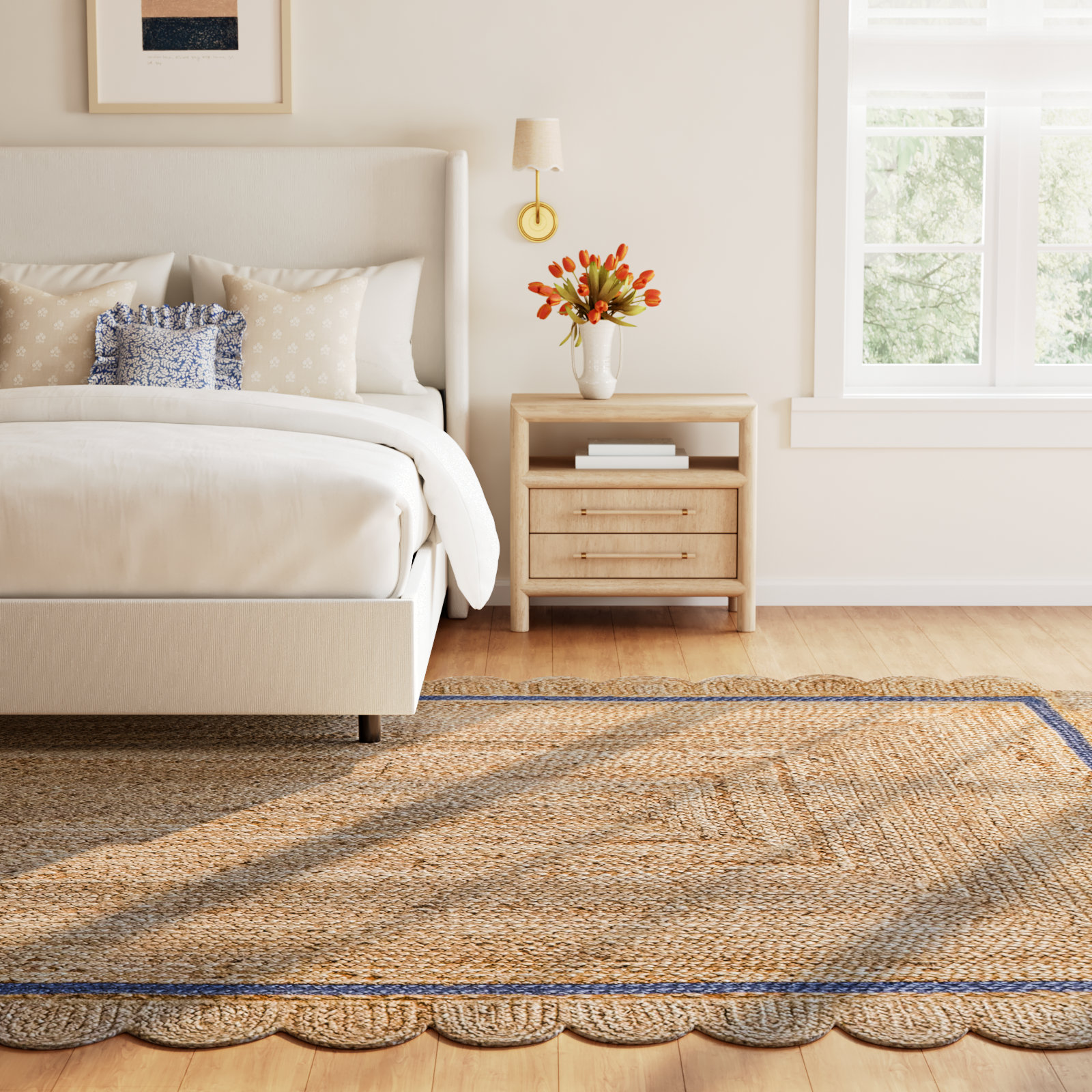 Damask Petals Braided Jute Area Rug, Rectangle 9'6" x 13'6"