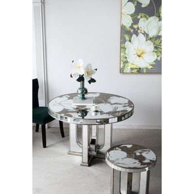47x47x31.5" Dining Table With Delicate Floral And Shiny Silver Finish Mesmerizing Shine