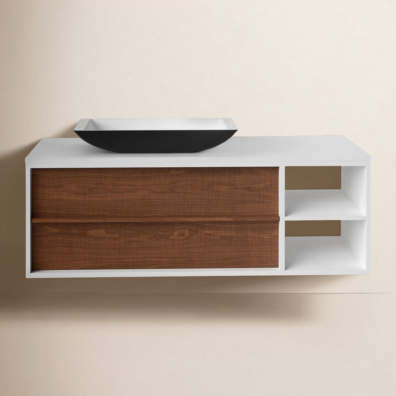 Goreme 48" W Single Wall-Mounted Vanity, White, Black