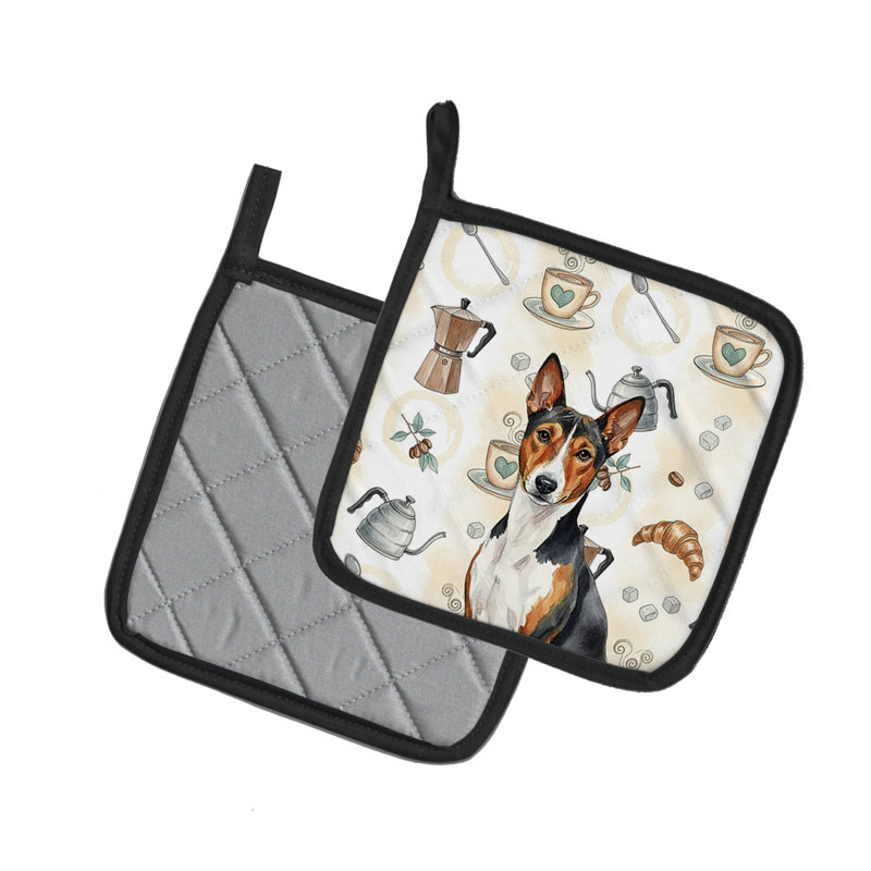 Paire de cafetières tricolores et blanches Basenji