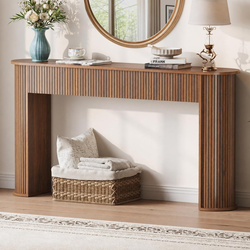 Console moderne à pieds courbés, table d'appoint pour entrée de salon, Brown, Brown, Brown