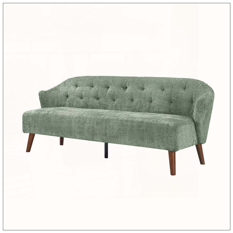 Canapé Mid-Century 3 places avec dossier capitonné et tissu moelleux, Green Fabric
