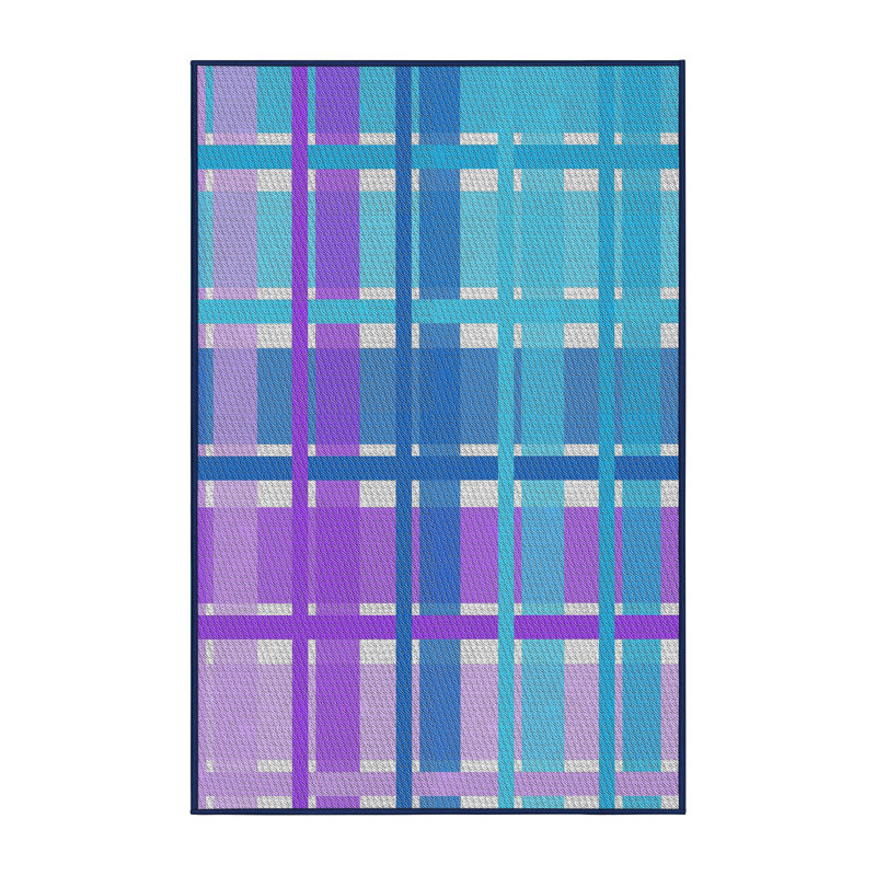 Tapis rouge/bleu à motifs, Rectangle 6 pi x 9 pi