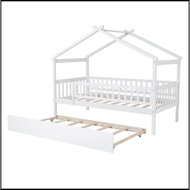 Lit en bois avec lit gigogne simple, Blanc