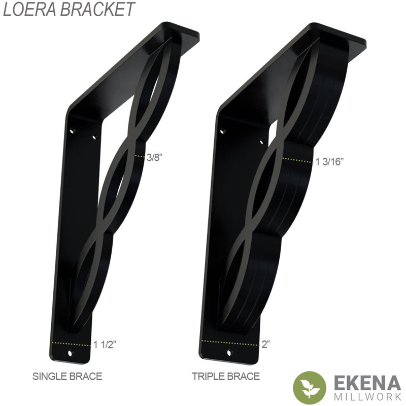 2"W x 7 1/2"D x 10"H Loera Wrought Iron Bracket, (Triple center brace) (2-Pack), 2" x 10"