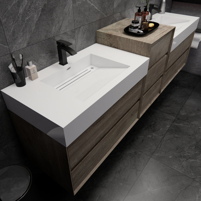 Albizu 79" Wall-Mounted Double Bathroom Vanity, Gray