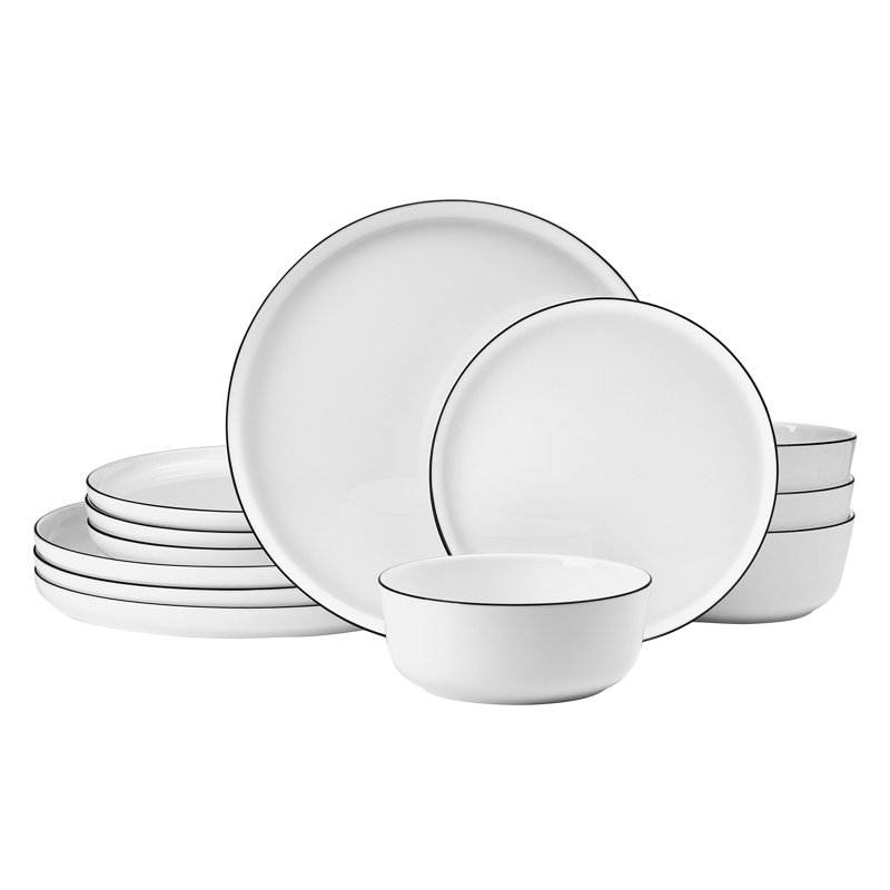 Mikasa Samantha Banded Dinnerware Set, 12 Piece, Service For 4, White/Black