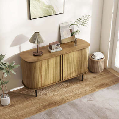 47" Sideboard Buffet Cabinet With Sliding Tambour Doors Adjustable Shelves Oak by Latitude Run 47" Sideboard Buffet Cabinet With Sliding Tambour Doors Adjustable Shelves Oak by Latitude Run