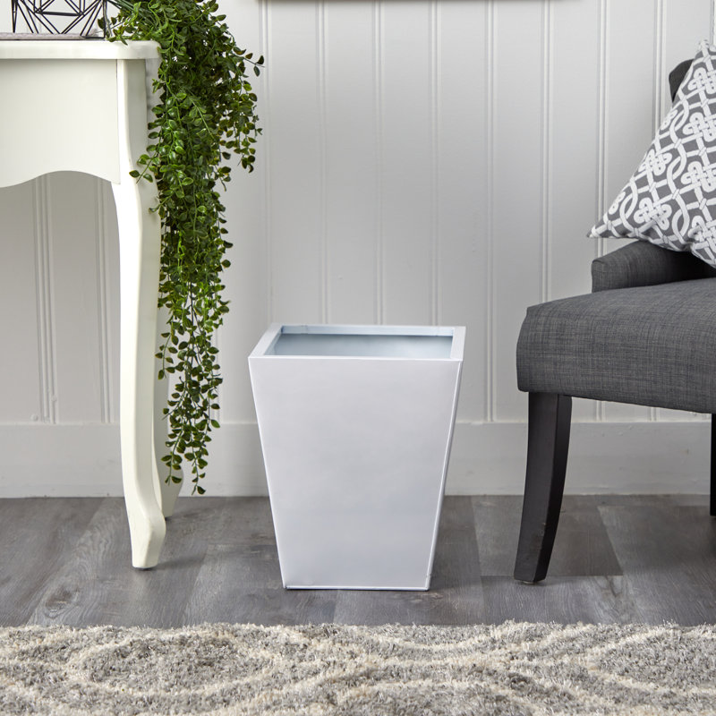 Frankey Metal Pot Planter, White, 15" H x 13" W x 13" D