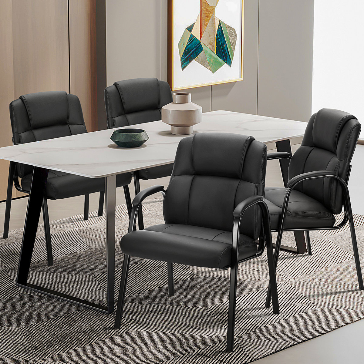 23.62" W Stackable Conference Waiting Room Reception Chair with Metal Frame (Set of 2)