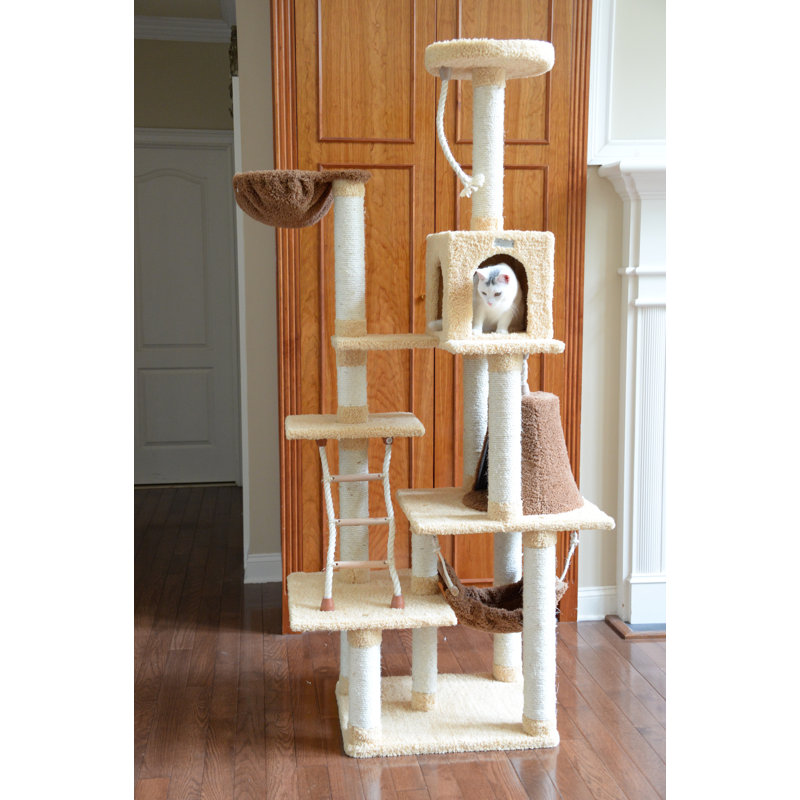 Goldenrod Sisal and Faux Fur Multi-Level Cat Tree with Condo